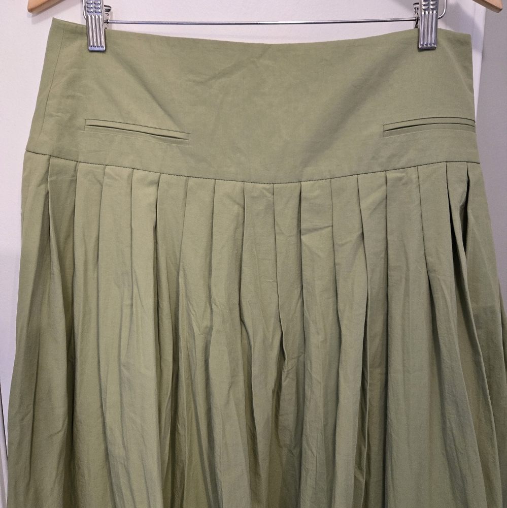 Zara Green Yoke Detail Pleated Skirt ZW Collection Size Large - Picture 10 of 16